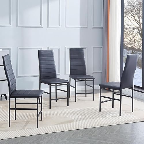 Miniatura 79 de Juego de 4 sillas de comedor, silla auxiliar tapizada, sillas modernas de cocina y comedor, silla de comedor de piel sintética lavable con patas de