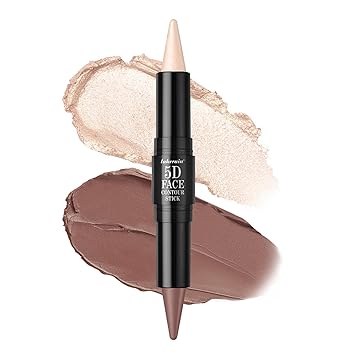 Cream Contour Stick, Double-Ended Sharp Tip Highlighter & Bronzer Contour Stick for Sculpt Cheeks, Non-sticky Blendable Waterproof Long Wearing Face Contouring Pen #03 Wing Pearl & Mocha, 1 PC