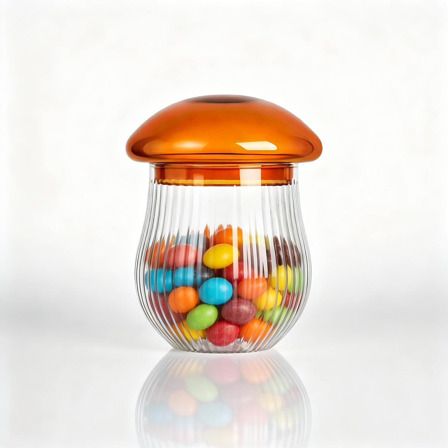 WAIT FLY Mushroom Shape Borosilicate Glass Sugar Bowl with Lid Candy Jar Food Storage Jar-Brown