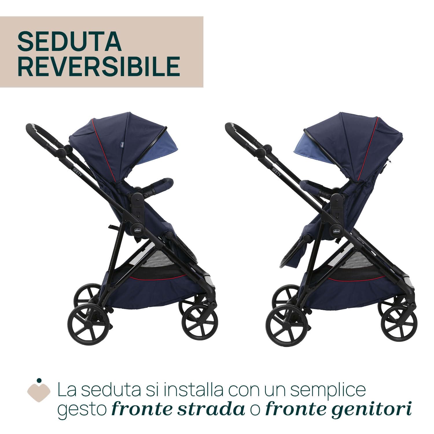 Chicco Passeggino Seety, Passeggino Leggero e Compatto Da 0 Mesi a 4 Anni, Portata Max 22kg, Passeggino Pieghevole, Schienale Reclinable, Chiusura Automatica in 1 Gesto, Capotte Parasole e Parapioggia