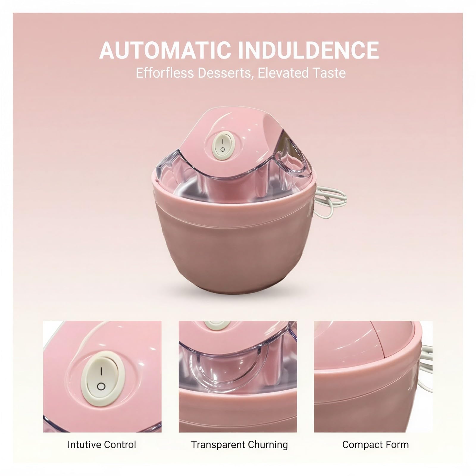 Máquina automática de helados, rosa, 500 ml, 5.6 x 6.5 pulgadas, mini máquina de servir suave, máquina eléctrica personal de postre congelado para golosinas saludables, certificado UL GS S-JET 3C