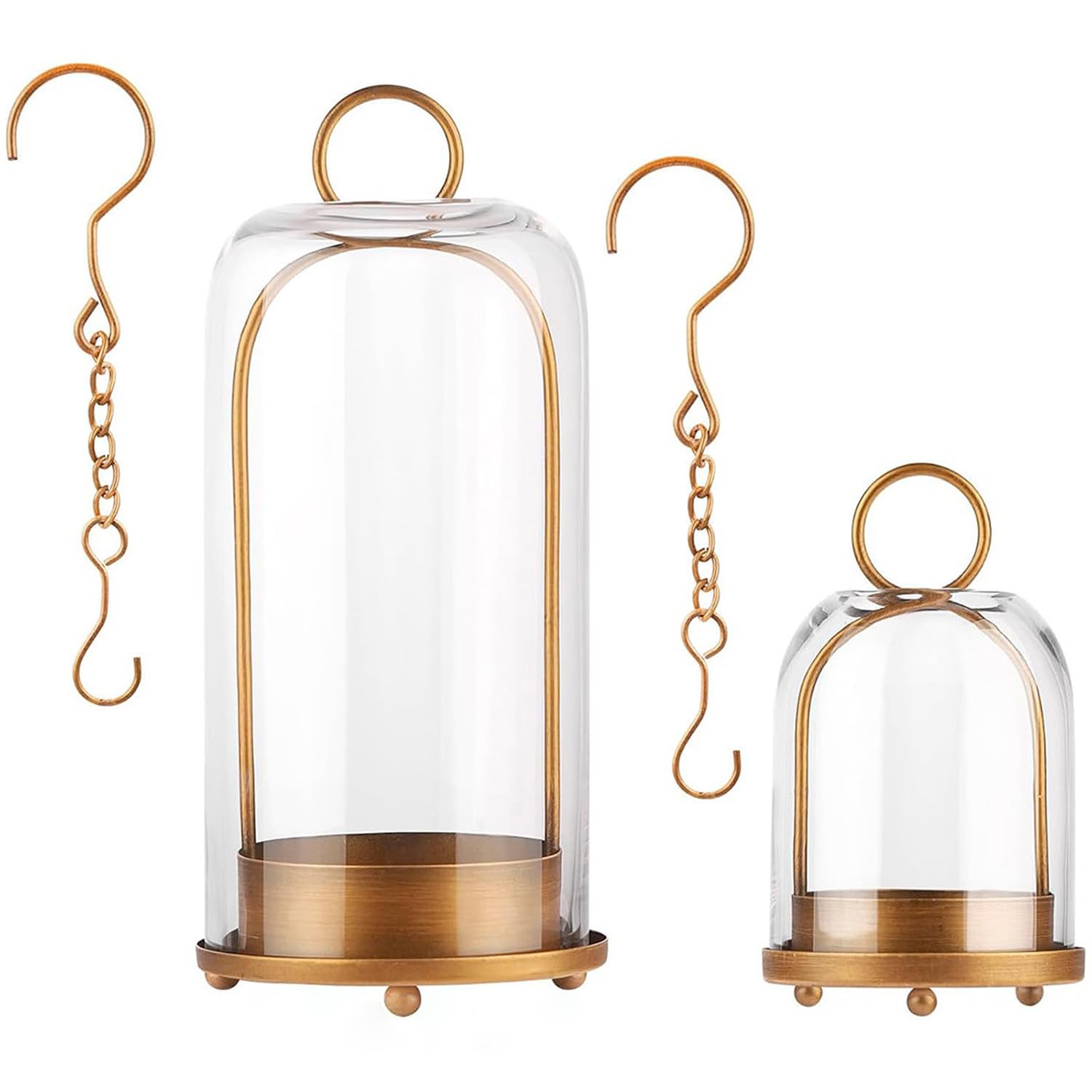 Faroles vintage de metal exterior: portavelas vintage con cristal, juego de 2 portavelas decorativos dorados envejecidos para boda, Navidad, chimenea, sala de estar, patio (dorado)