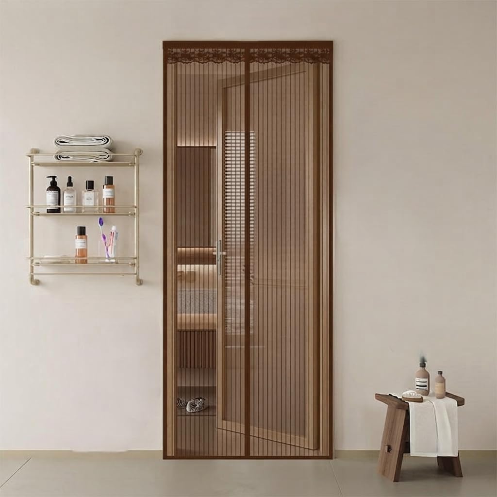 Magnetic Mosquito Door Net for Home | Self-Closing Magnetic Mesh Screen Door | Fly Bug Insect Protection | Easy DIY Installation | Washable & Durable Brown 90 * 210 cm-picture-28