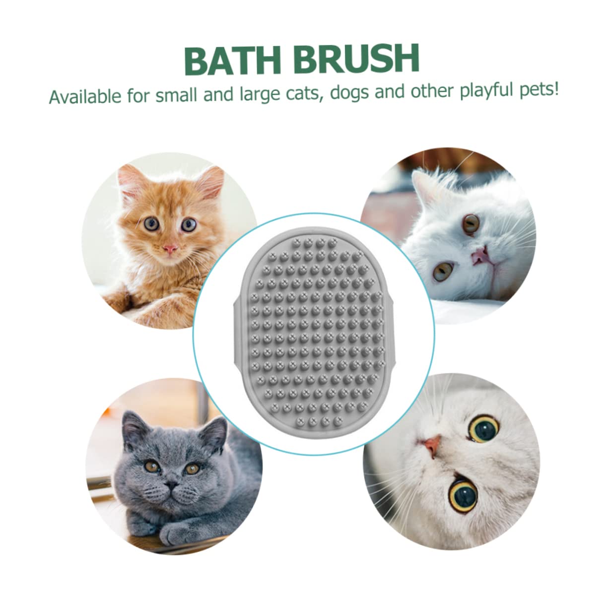 Angoily Pet Massaging Tool Bath Brush for Cat Dog Comfortable Pet Brush Detachable Head Grey