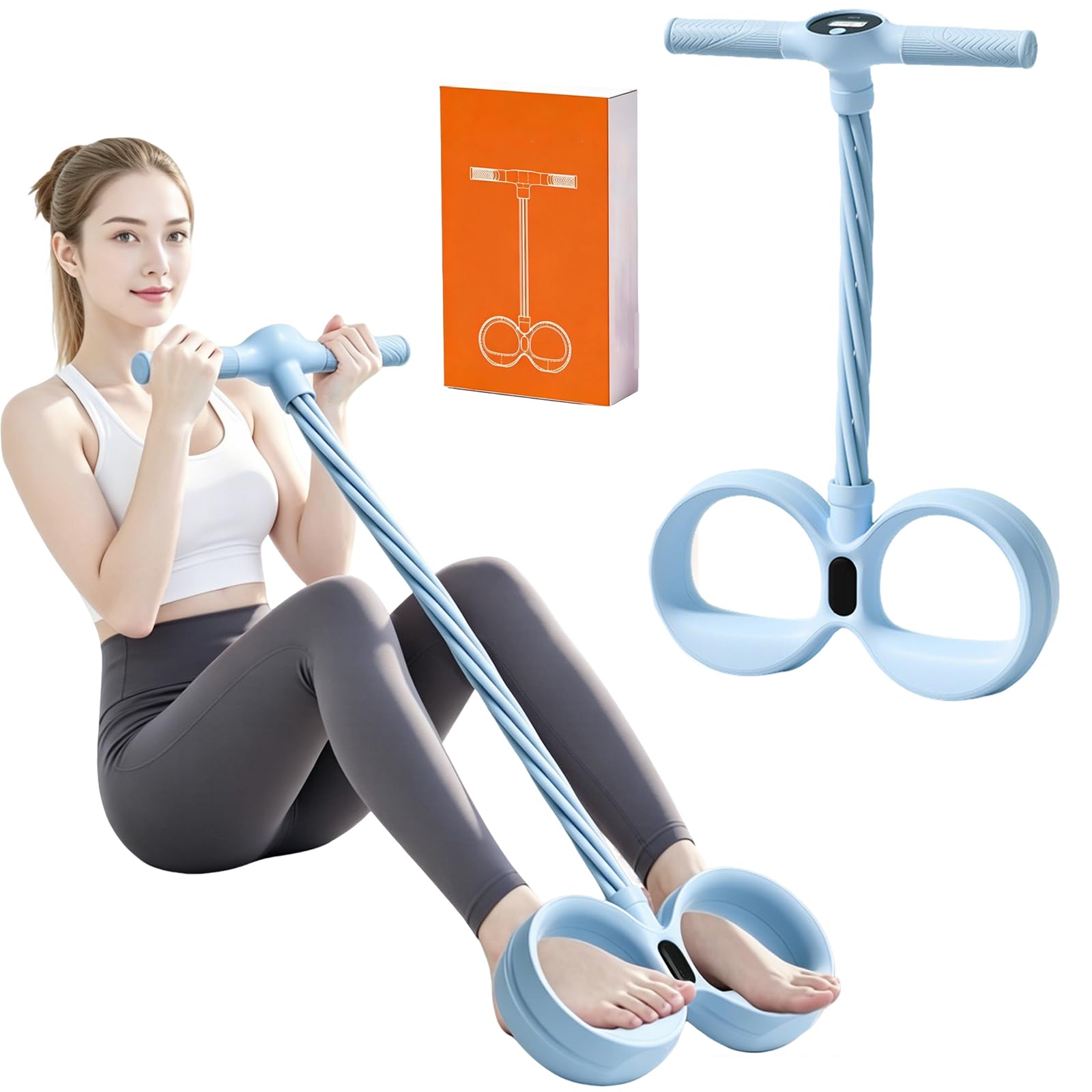 Bandes de Résistance de Fitness, Corde de Tension Multifonction avec Compteur de Répétitions, Pedal Resistance Band, pour l'abdomen, La Taille, L'étirement Blue,24x12in