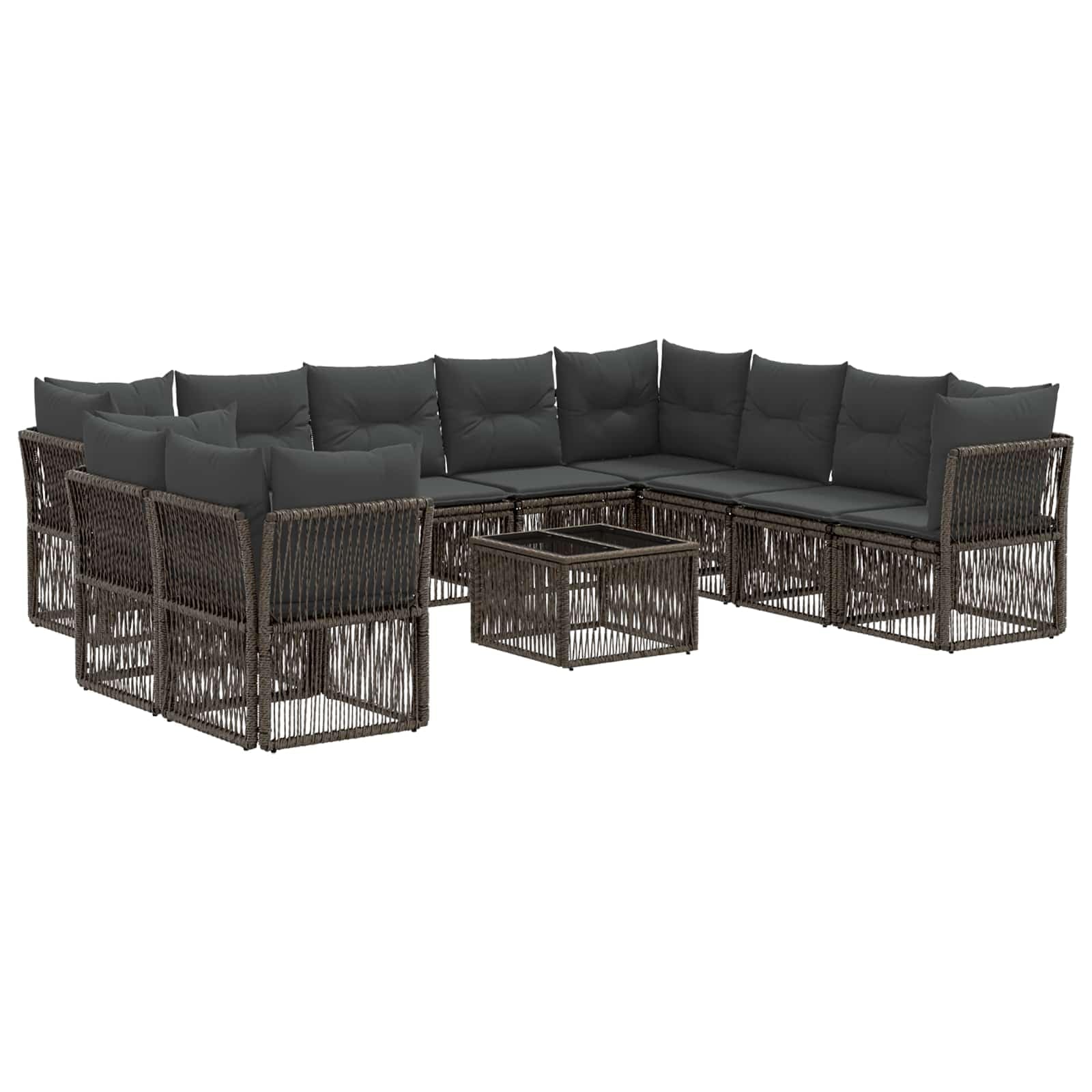 Set di divani da giardino in polyrattan, 11 pezzi, grigio | Gruppo lounge modulare per terrazza e giardino con comodi cuscini e struttura robusta per un massimo di dieci persone.