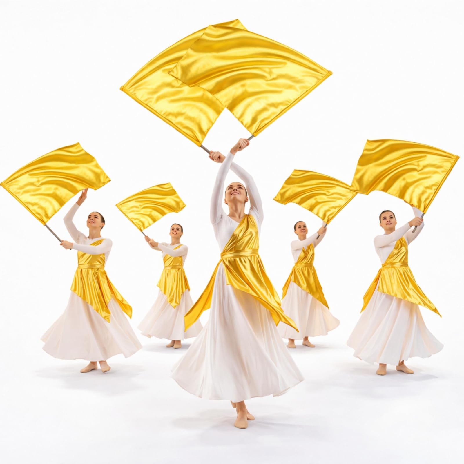 Mindsoft 10 Pcs 21.6" x 26.8" Praise Dance Worship Flags with Scalable Rod Rectangle Angel Wing Flag Church Banderas de Danza Praise Church Flags for Worship Dance Team Outdoor Performance(Gold)