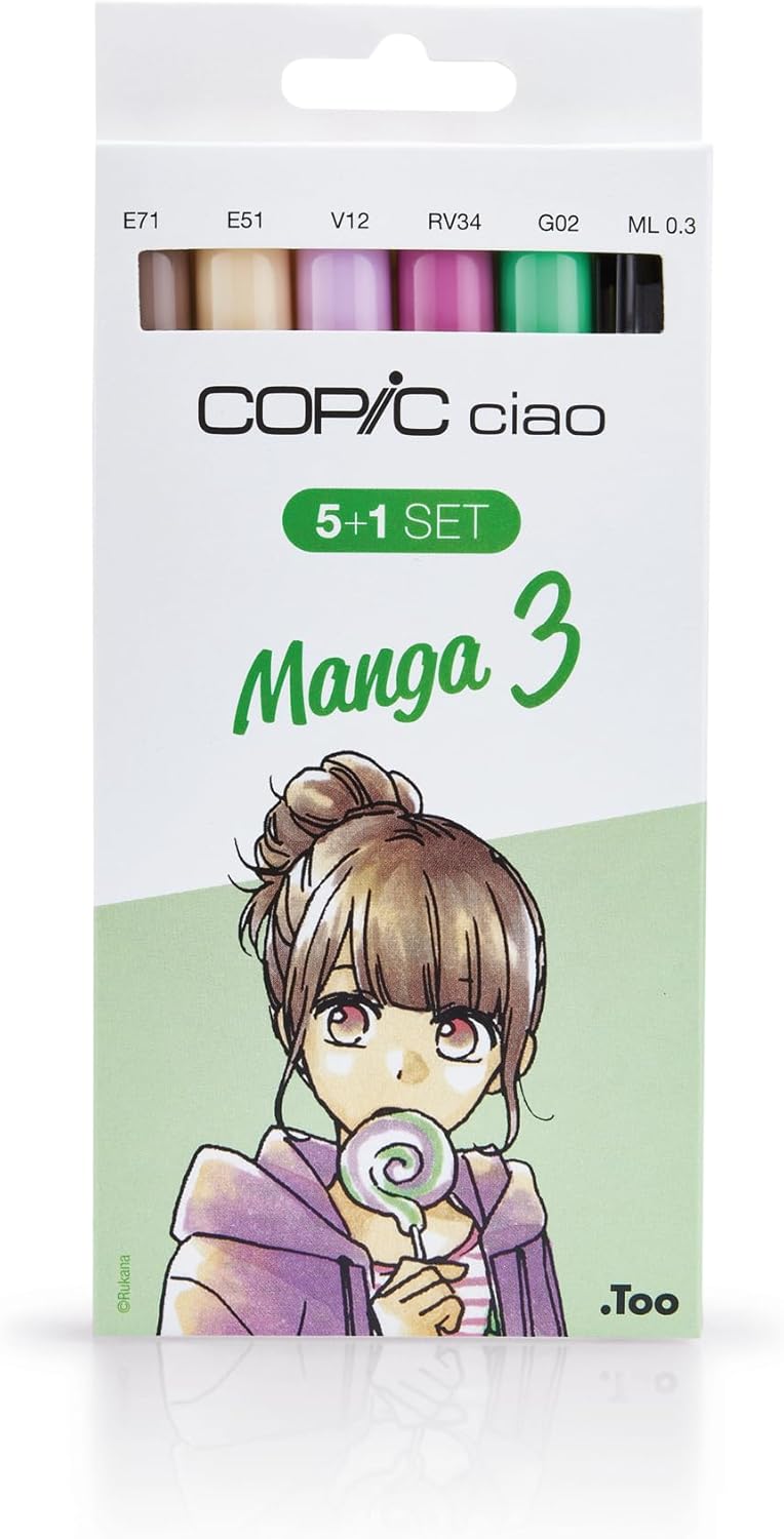 Copic Ciao Coloured Marker Pen - 5+1 Set Manga 3, For Art & Crafts, Colouring, Graphics, Highlighter, Design, Anime, Professional & Beginners, Art Supplies & Colouring Books