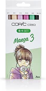 COPIC Ciao Marker 5+1 Set “Manga 3”, 5 Allround-Layoutmarker mit einer mittelbreiten und einer Brush-Spitze, inkl. 1 Multiliner 0,3 mm