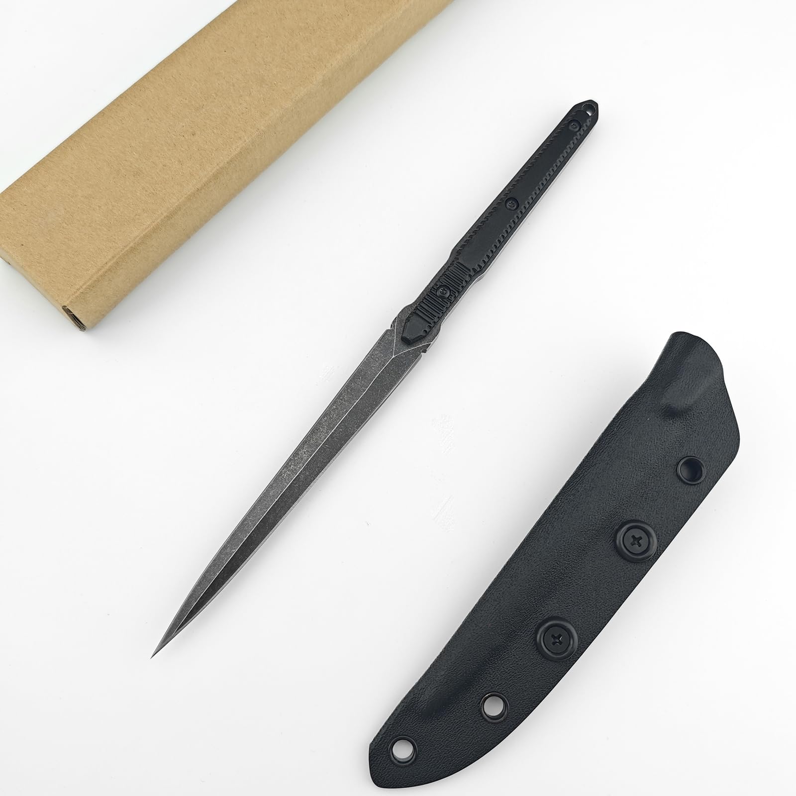Outdoor Jagdmesser, 8Cr13Mov Full Tang Stahl, Feststehend mit Kydex Scheide, Olivgrün, 21cm, Bushcraft Survival Messer für Camping