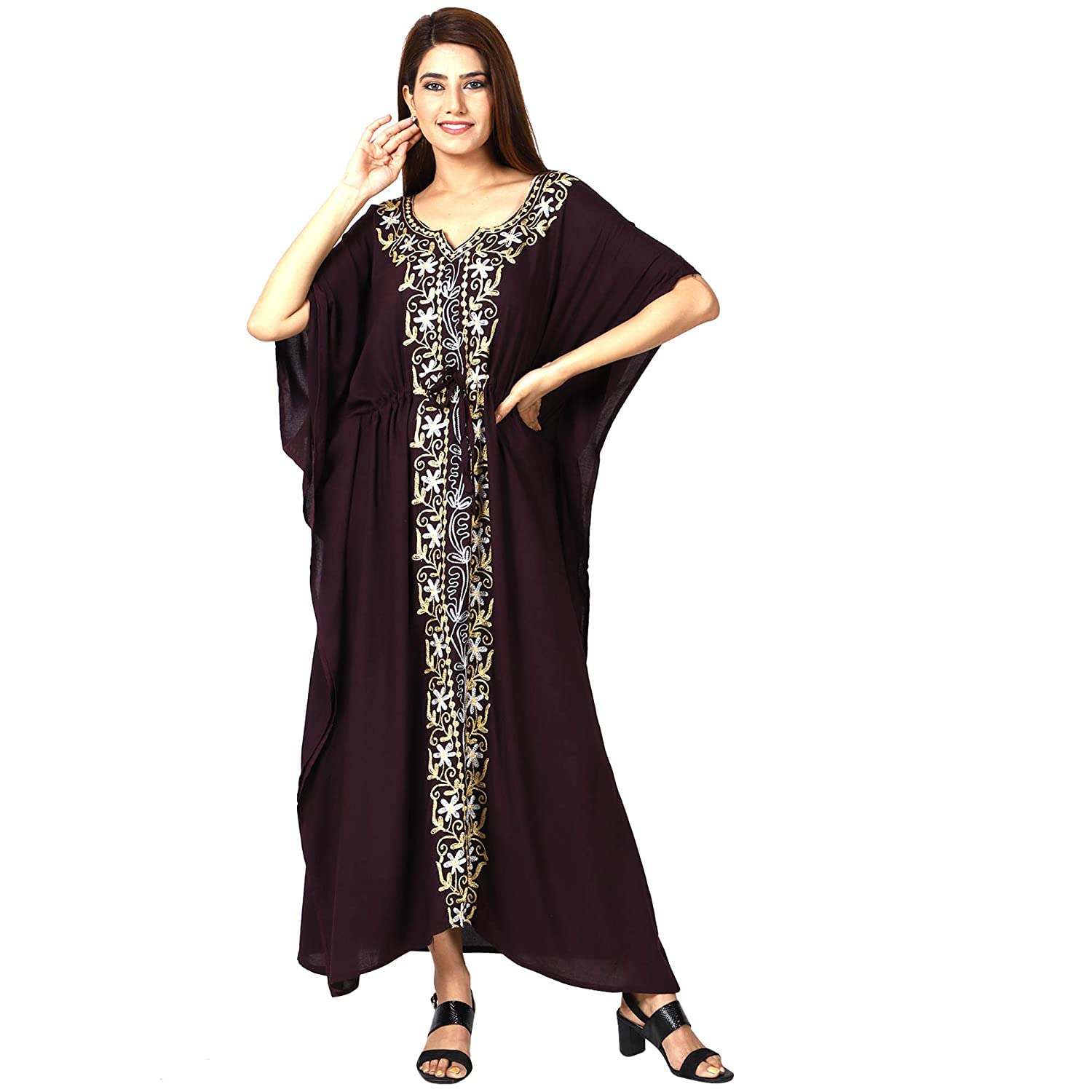 ukal Women's and Girl's Rayon Long Kaftan Maxi Cover Up Summer Dress Night Dress Kimono Style Kaftan (X-Large, Brown)-picture-29