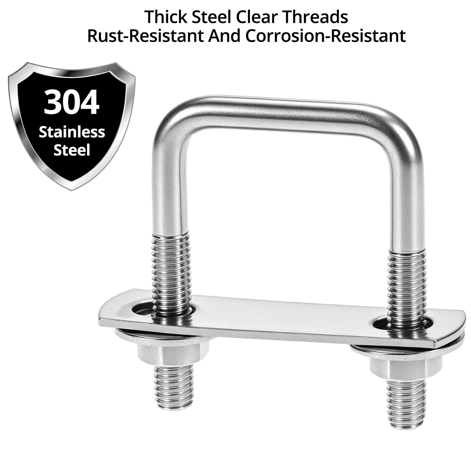 QWORK® Set da 2 bulloni a U in 304 acciaio inossidabile M8, U Bolt da 40x65 mm, capacità di carico elevata, con dado, piastra di fissaggio e rondella, per molteplici applicazioni
