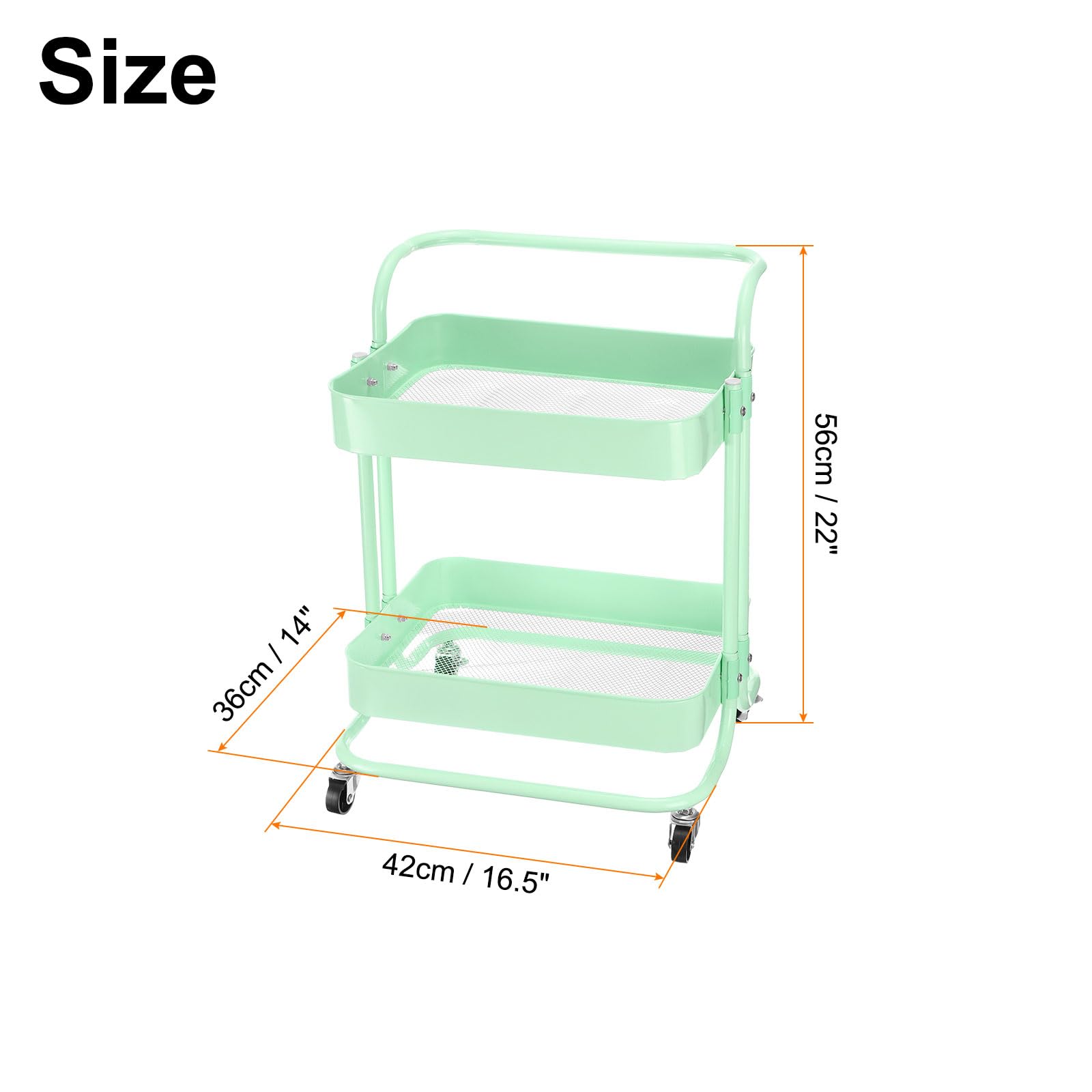 QUARKZMAN 2 Niveles Rodante Carrito, Rodante Almacenamiento Carrito con Mango y Cerradura Ruedas Cocina Carro, Almacenamiento Carro Organizador Carro para Sala, Verde