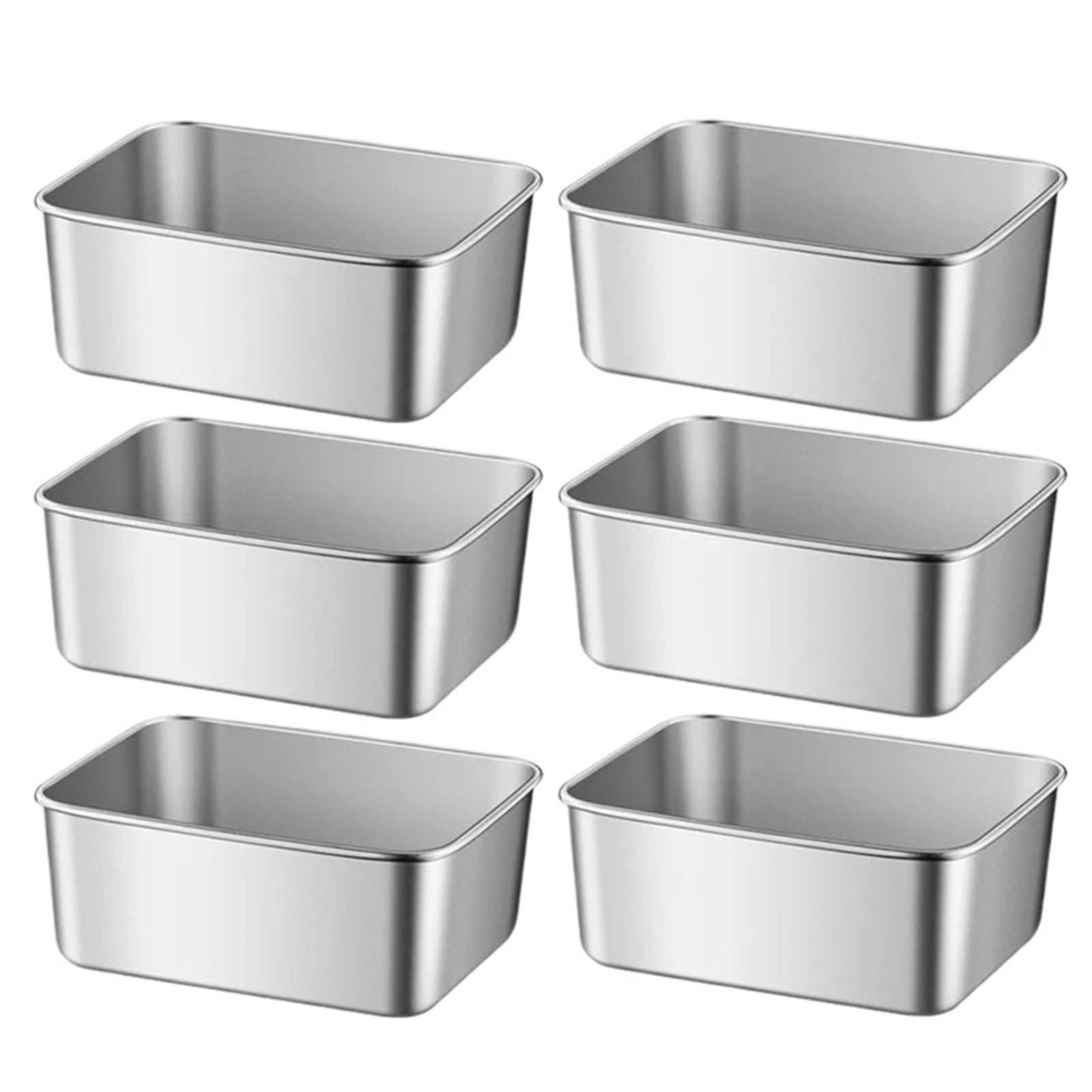 UBOHUZ 6PCS Stainless Steel Crisper Fresh-keep Food Container Rectangle Picnic Bento Tray Refrigerator Freezer Storage Box Restaurant Plate Container Sets(6PCS-without cover)