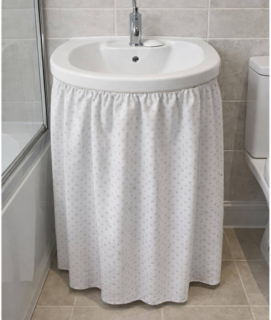 Diamond Stitch Fabric Bathroom Sink Skirt Utility Sink Waterproof Fits Standard Size Sinks Adds Bathroom Storage (White) Large