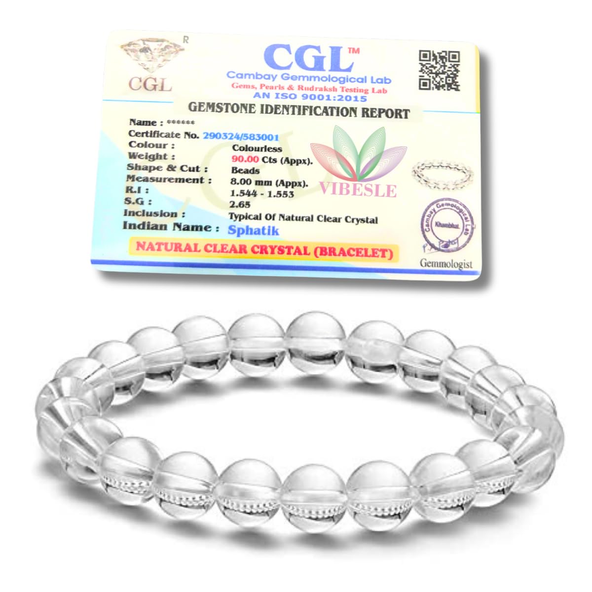 VIBESLE Premium Clear Quartz Bracelet - Includes Lab Test Certificate - Sphatik Crystal Stone - Clear Quartz Natural Healing Crystal Beads Jewelry for Men and Women (B0D4YYXPSK) Amazon Price History, Amazon Price Tracker
