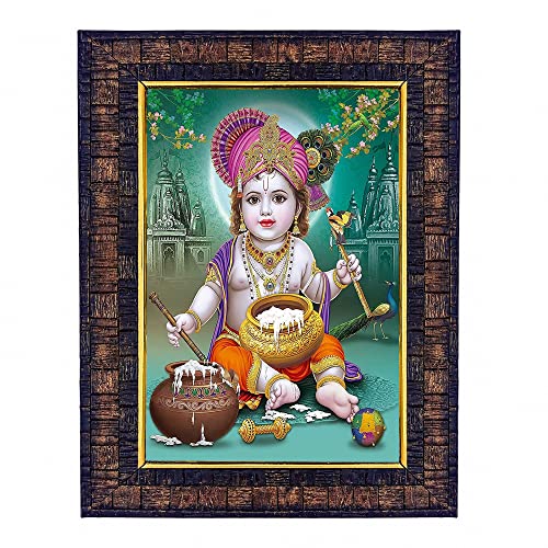 Image of Hawai Laddu Gopal Krishna Photo Frame, Size- 8.5x7inch | Engineered Wood Wall Hanging Home Decor Religious Frame | SFDI278BLKFRM