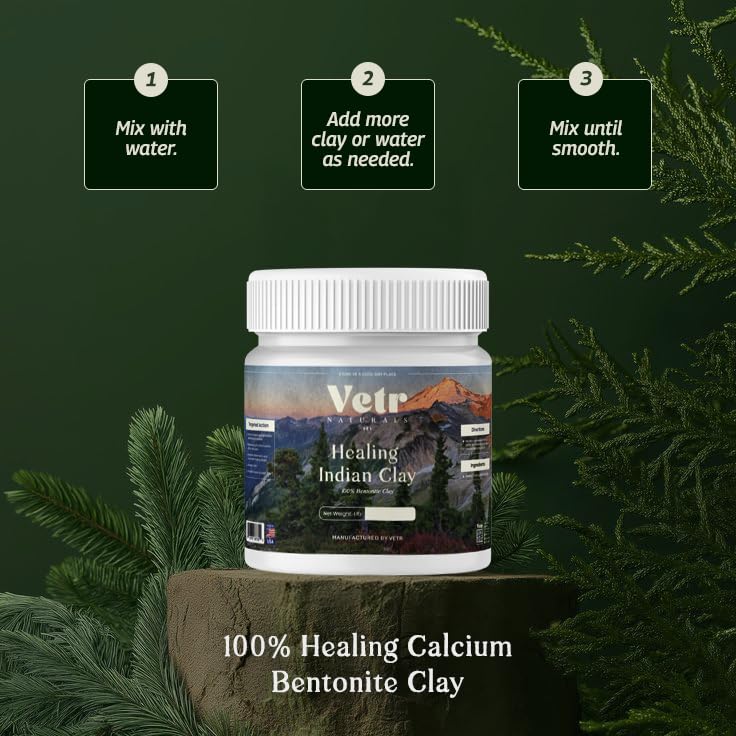 vetr Naturals Healing Indian Clay - Organic Natural Bentonite Clay 1 lb - Deep Pore Cleansing Facial, Hair & Body Mask - 100% Pure Calcium Bentonite for Detox & Skin Care - Image 5