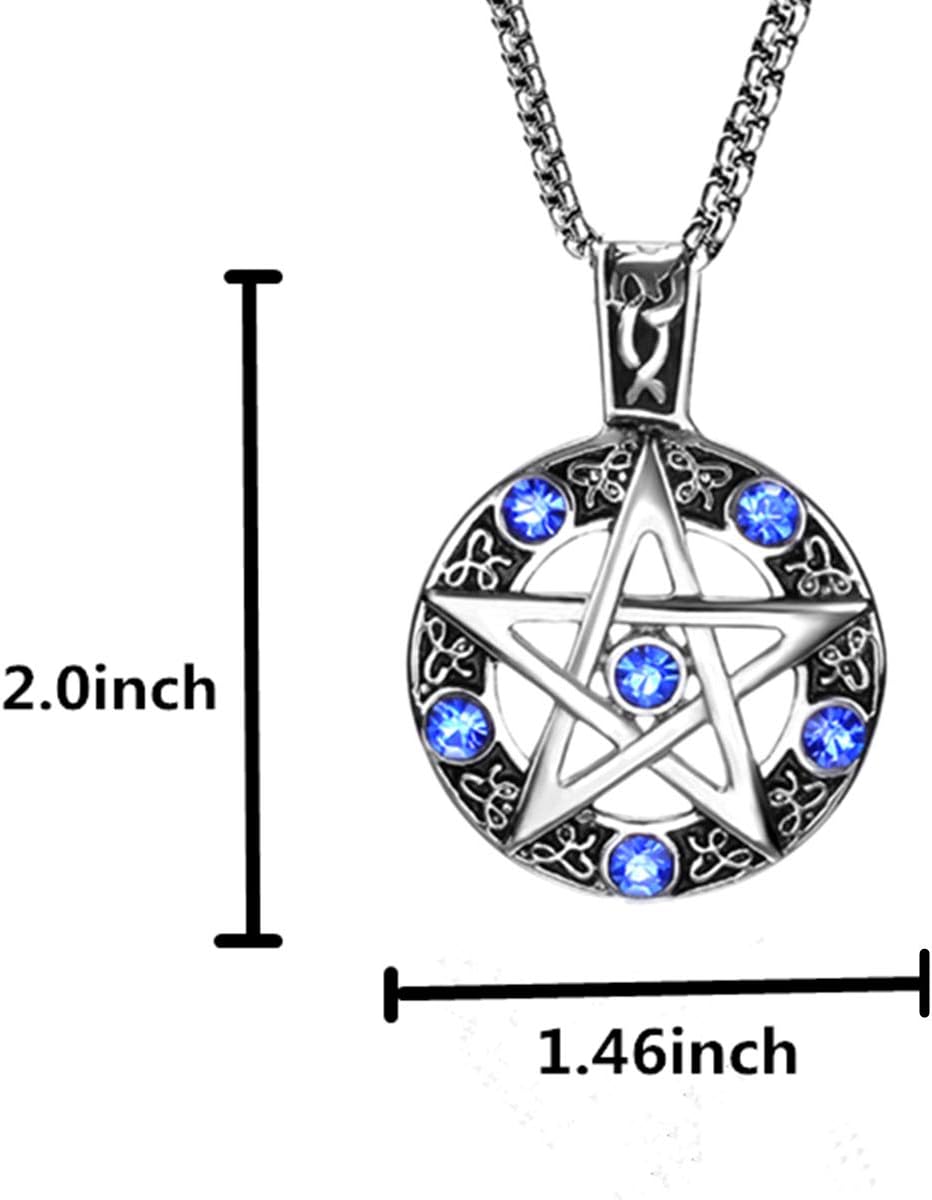 Leprato Stainless Steel Pentagram Pendant Necklace High Polished Blue Crystal Pentacle Charm Amulet Pendant Necklace for Men Women - Image 5