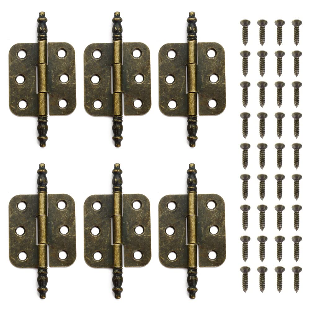 Zveniy Copper 6 Set Antique Bronze Mini Hinges Crown Head Antique Decorative Hinge Bronze Mini Hinges For Vintage Wooden Box Cabinet Door Drawer Cupboard