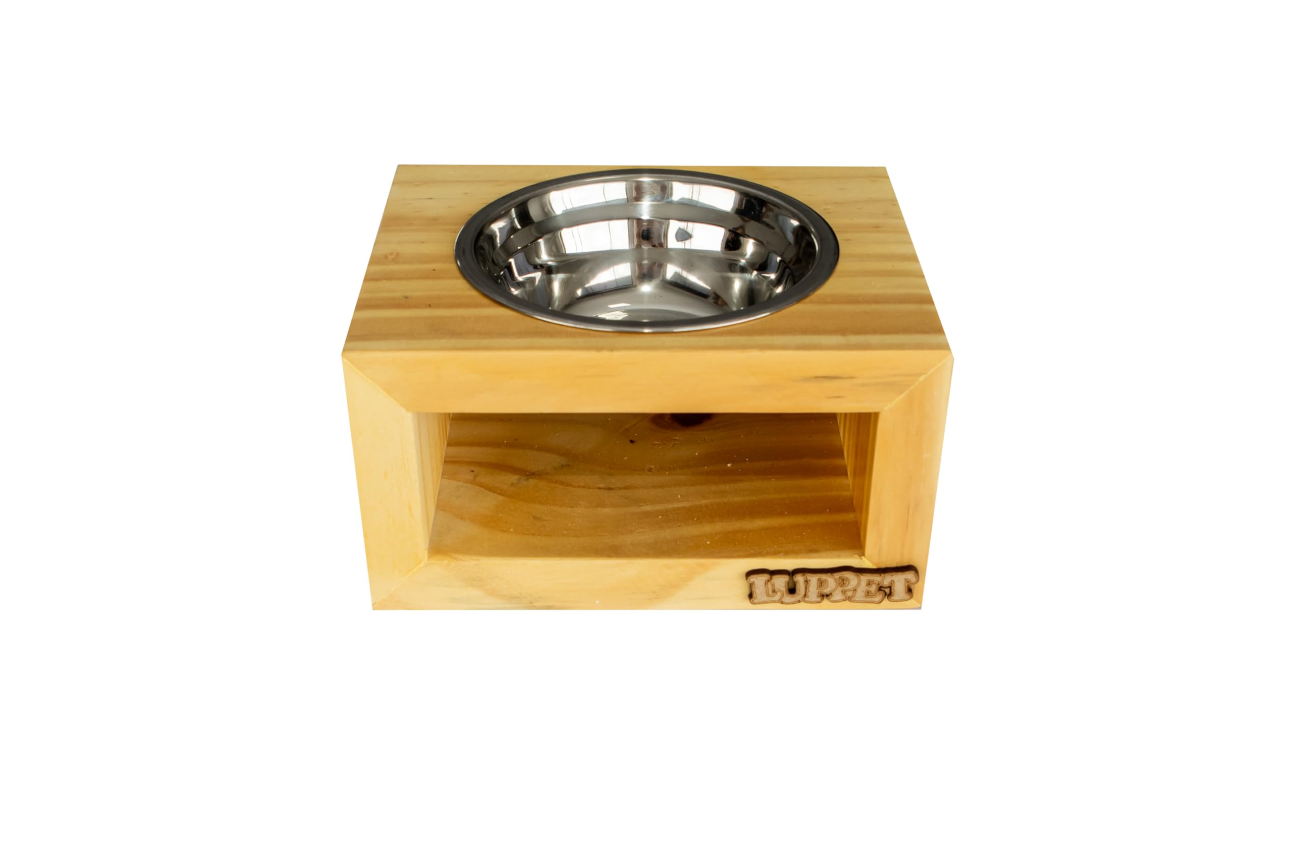 Comedouro Elevado Individual De Madeira Com Pote Inox para Gatos E Cachorro Pequeno Porte