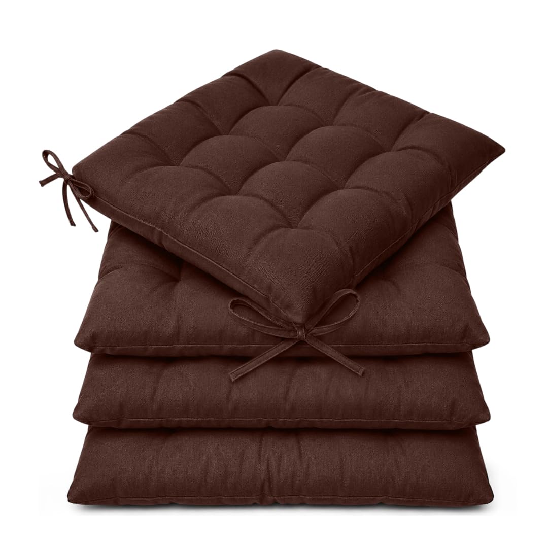 Casabella Pack of 4 Seat Pad for Dining Chair Garden Kitchen Chair Cushion With Tie On_9 Stitch_Chocolate Indoor/Outdoor Comfortable chair pads for Kitchen seat pads 9 stitch cushions — image 1