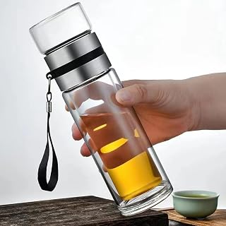 Mahira interior Double Wall Glass Tea Infuser Bottle 450ml | Borosilicate Water Bottle with Stainless Steel Infuser | Hot ... Price In India