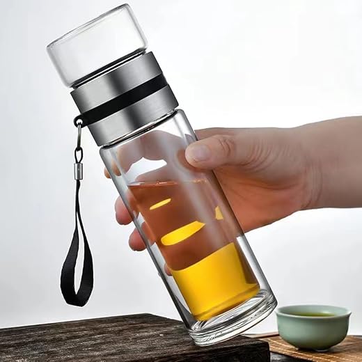 Mahira interior Double Wall Glass Tea Infuser Bottle 450ml | Borosilicate Water Bottle with Stainless Steel Infuser | Hot ...