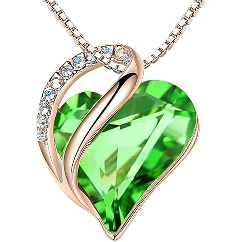 Leafael Rose Gold Plated Necklace for Women: Heart Shaped Birthstone/Healing Crystals Center, Dazzling Cubic Zirconia, Hypoallergenic Chain (18