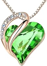 Leafael Rose Gold Plated Necklace for Women: Heart Shaped Birthstone/Healing Crystals Center, Dazzling Cubic Zirconia, Hypoallergenic Chain (18"+2"), Jewelry Gifts for Anniversaries and Birthdays