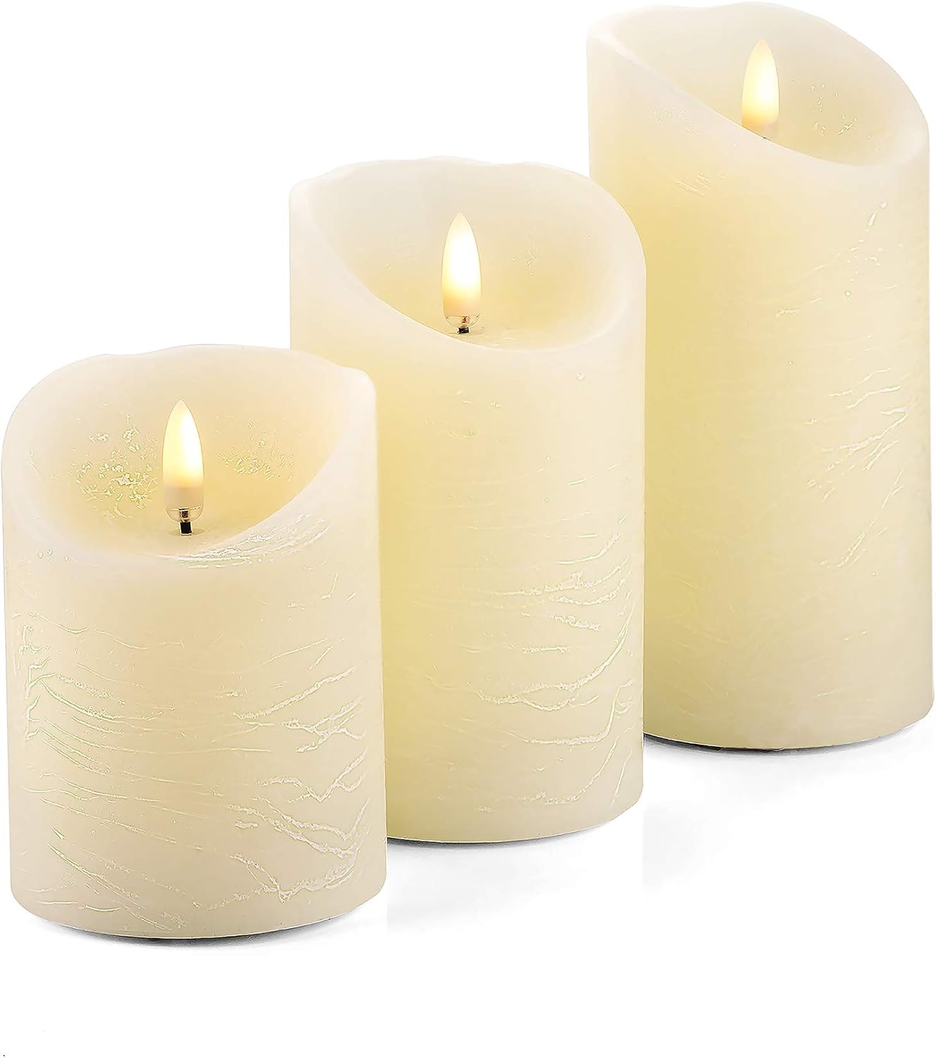 Set of 3 Realistic Flameless Ivory LED Candles with Remote Control - 4'' 5'' 6'' Electric Wickless Pillar Battery Operated Candles with Flickering Flame Timer : Tools & Home Improvement