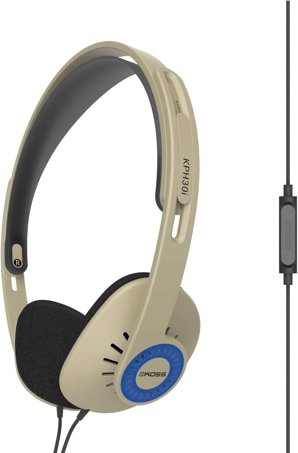 KPH30iRB On-Ear Headphones, in-Line Microphone and Touch Remote Control, D-Profile Design, Wired with 3.5mm Plug, Rhythm Beige