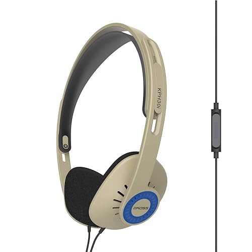 Koss KPH30iRB On-Ear Headphones, in-Line Microphone and Touch Remote Control, Retro Sytle, D-Profile Design, Wired with 3.5mm Plug, Rhythm Beige