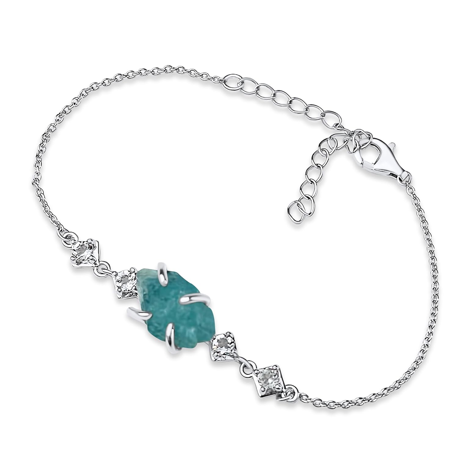 Raw Apatite Crystal Chain Bracelet Birthstone Gift for Her on Valentine Birthday Christmas Anniversary Mothers day Uniquelan Jewelry (apatite, white-gold)