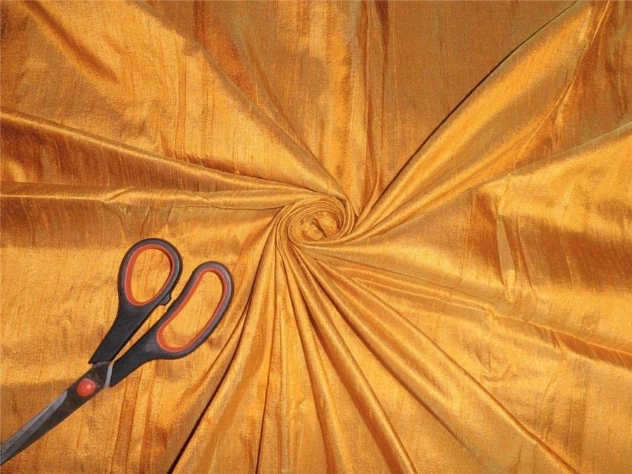 Tissu pure soie Dupioni moutarde MM39 largeur 112 cm à flammé