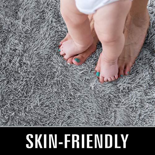 Twinnis Super Soft Shaggy Rugs Fluffy Carpets, 4X5.9 Feet, Indoor Modern Plush Area Rugs For Living Room Bedroom Kids Room Nursery Home Decor, Upgrade Anti-Skid Durable Rectangular Fuzzy Rug, Grey #TOP2