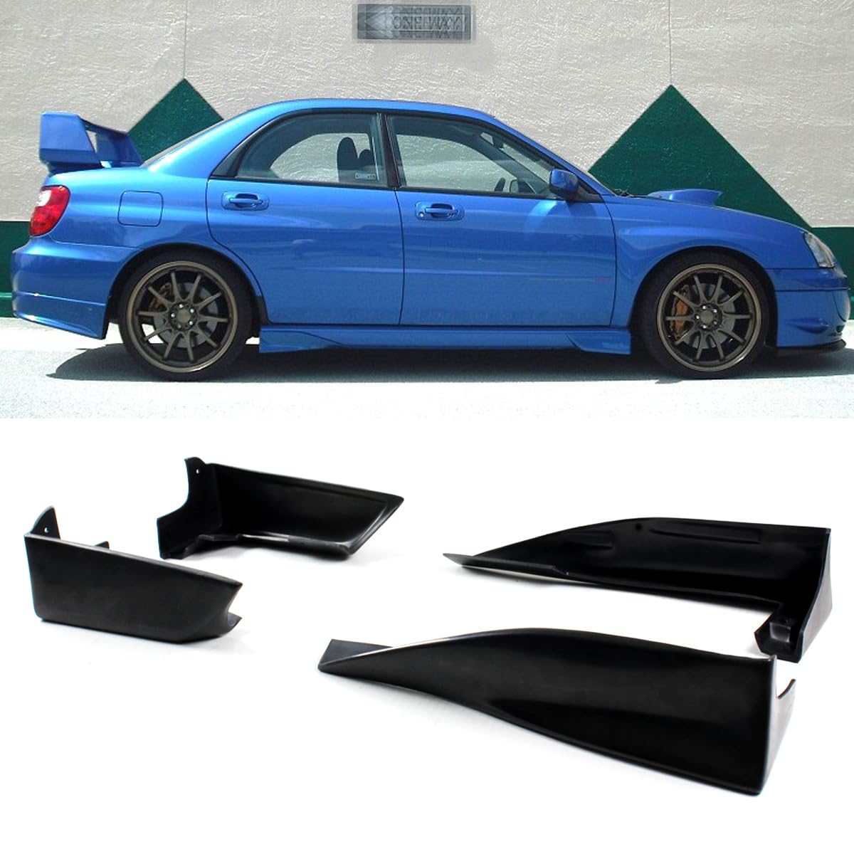JDM Style Front + Rear Side Aero Guard Strake Spats Skirts Combo Compatible with Subaru 2002-2007 Impreza WRX STI GD