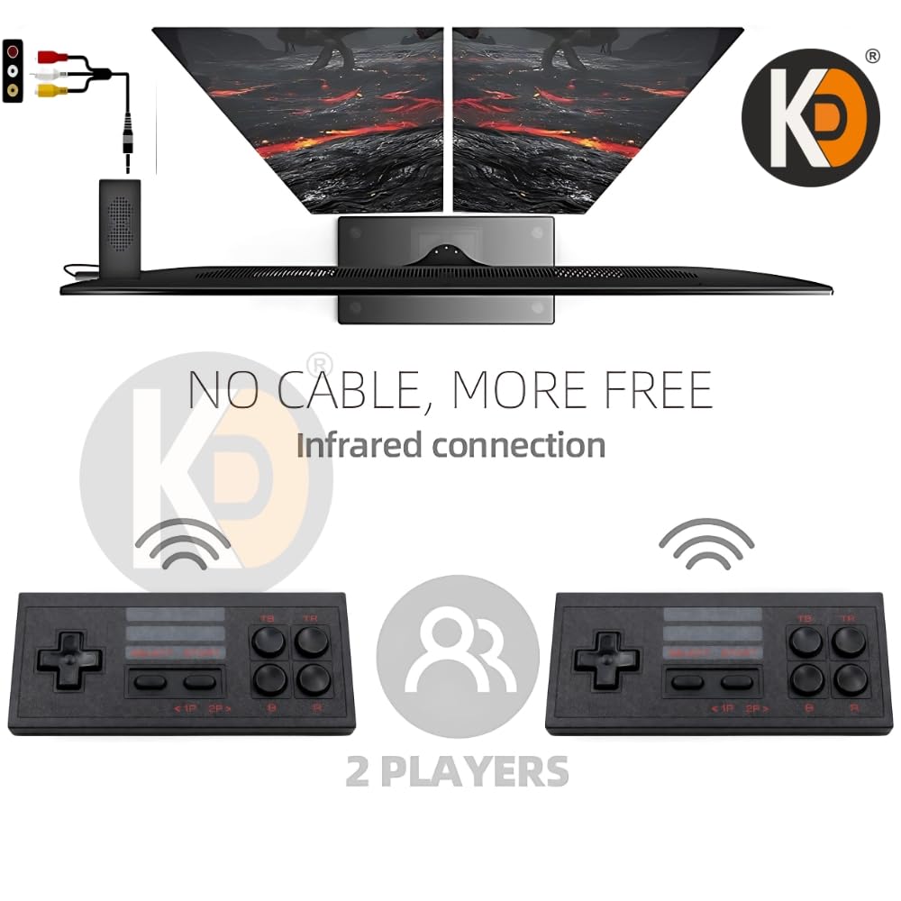 K D TV Video Game Console with 1000+ Built-in Games | Wireless 2 Player Retro Game Stick | 8 Bit Plug & Play TV Gaming Set with 2 Controllers | AV Output Mini Game Box for Kids & Adults 4