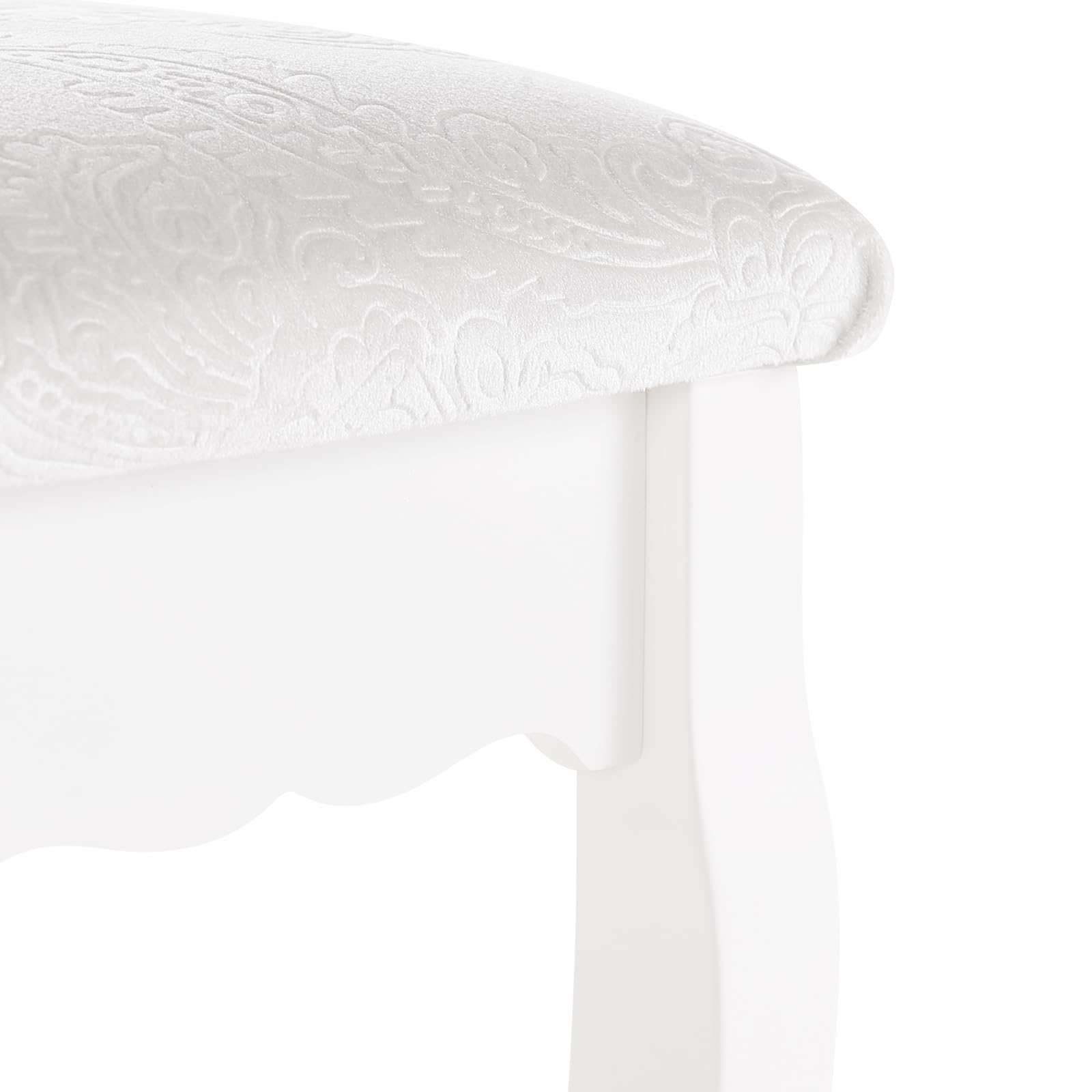 WOLTU Schminkhocker, Sitzhocker, Hocker Landhaus Hocker, Polsterhocker, MDF Holz, Weiß lackiert, für Schminktisch, Barock, Cremeweiß MB6015cm