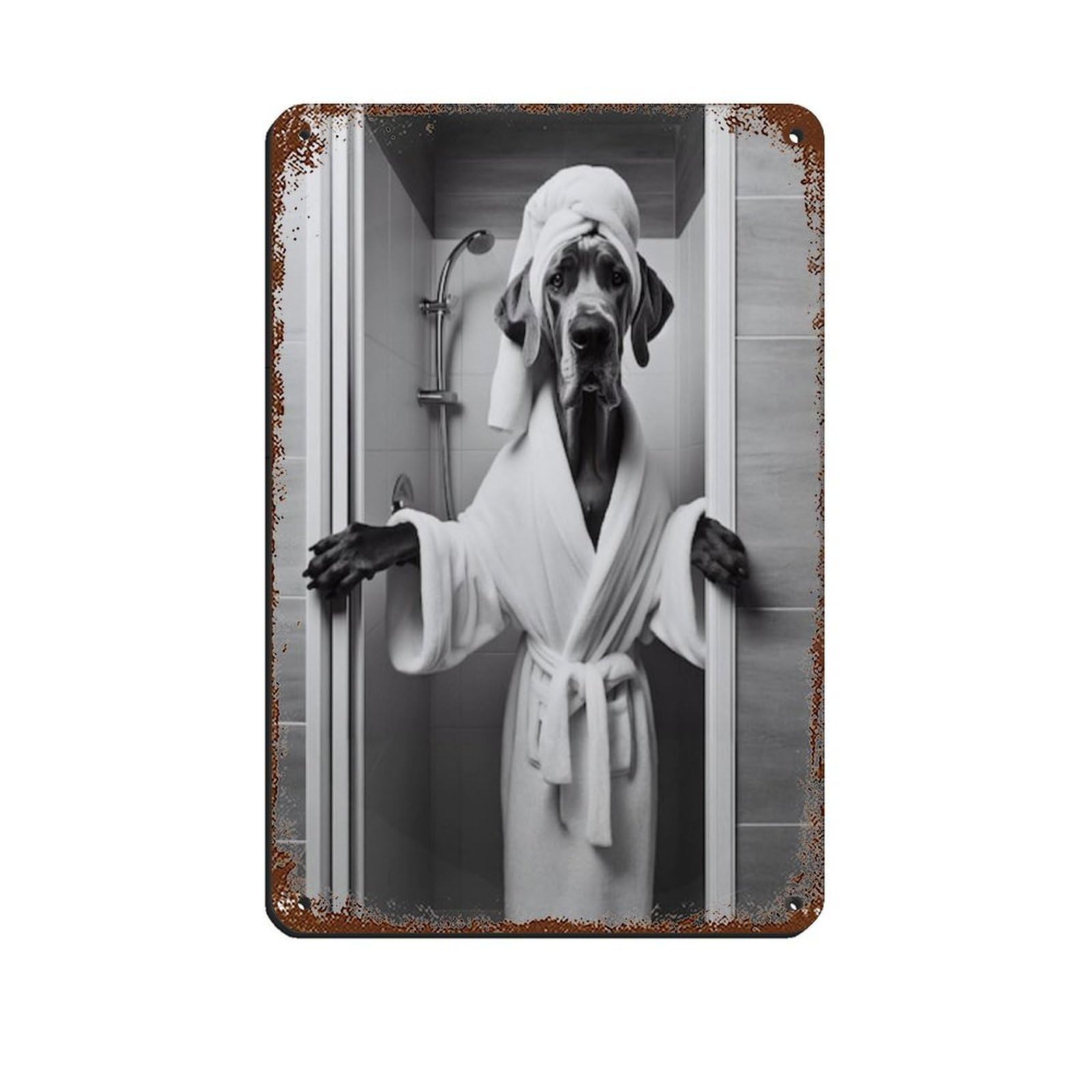 Lxwnze 20L X 30W Cm Great Dane Bathroom Art Poster Tin Sign Vintage Metal Pub Club Cafe Bar Home Wall Art Decoration Poster Retro 8X12inch(20X30cm)