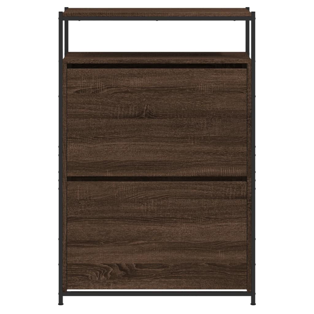 Scarpiera marrone effetto quercia in legno, 75 x 34 x 112 cm, sottile, con 2 alette e ripiano, salvaspazio, per corridoio, ingresso e scarpiera ordinata