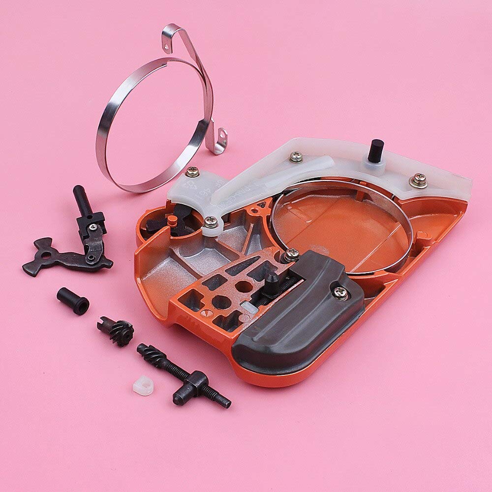 Banda de cubierta de embrague de freno de cadena para compatible con Husqvarna 445, ajustador de articulación de rodilla, Kit de buje de guía tensora, repuesto de repuesto para motosierra