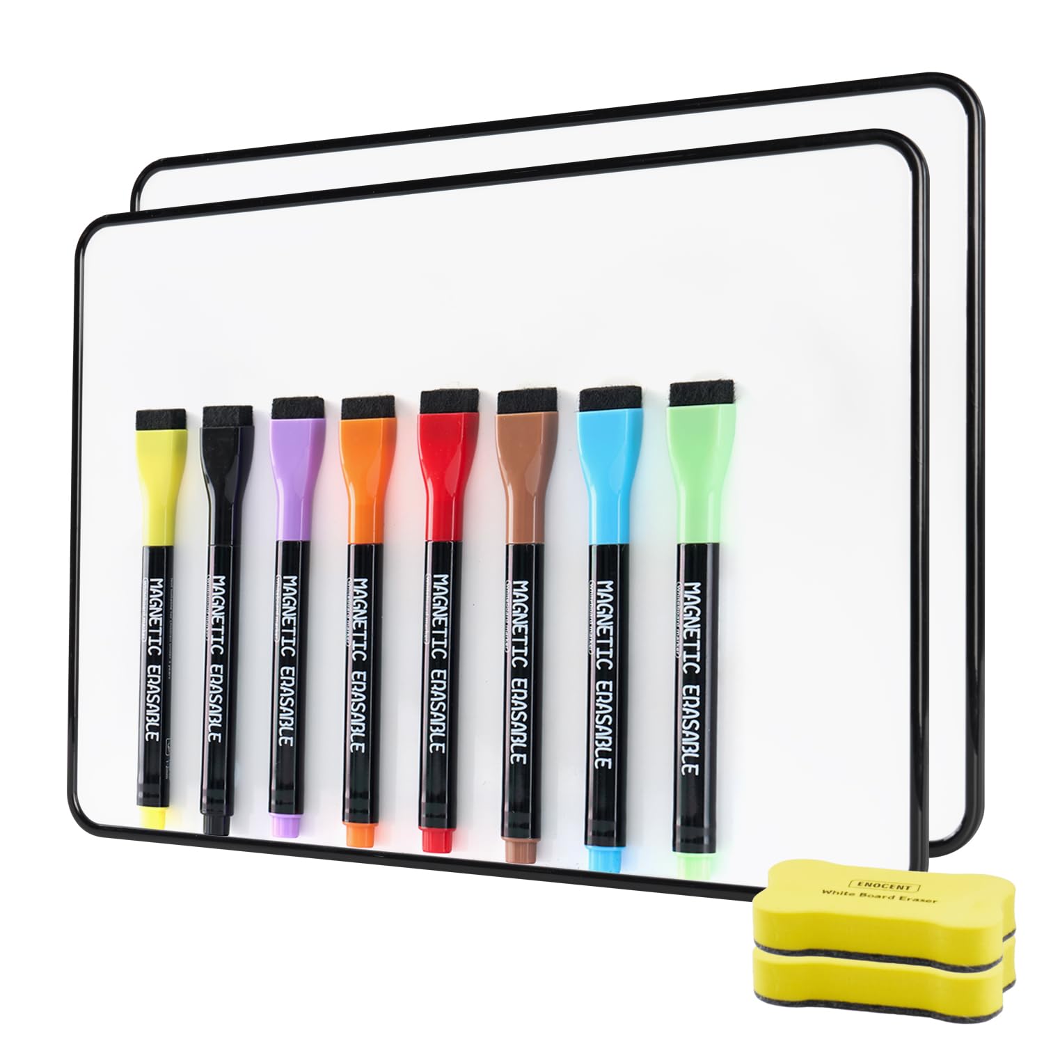 A4 Magnetic Whiteboard 2 Pack - Small Whiteboard with White Board Pens and Erasers, Smooth Writing and Easy to Dry Wipe, Suitable for Kids, Students, Writing, Drawing, Home, Office, School, Classroom