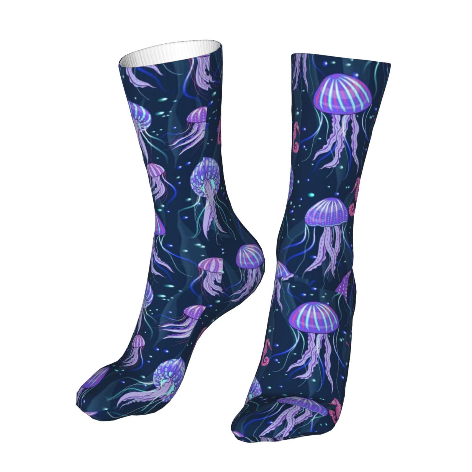 Aooedm Unisex As Pic Tie Dyejellyfish Crew Neck Socks For Women Men Funky Running Sock