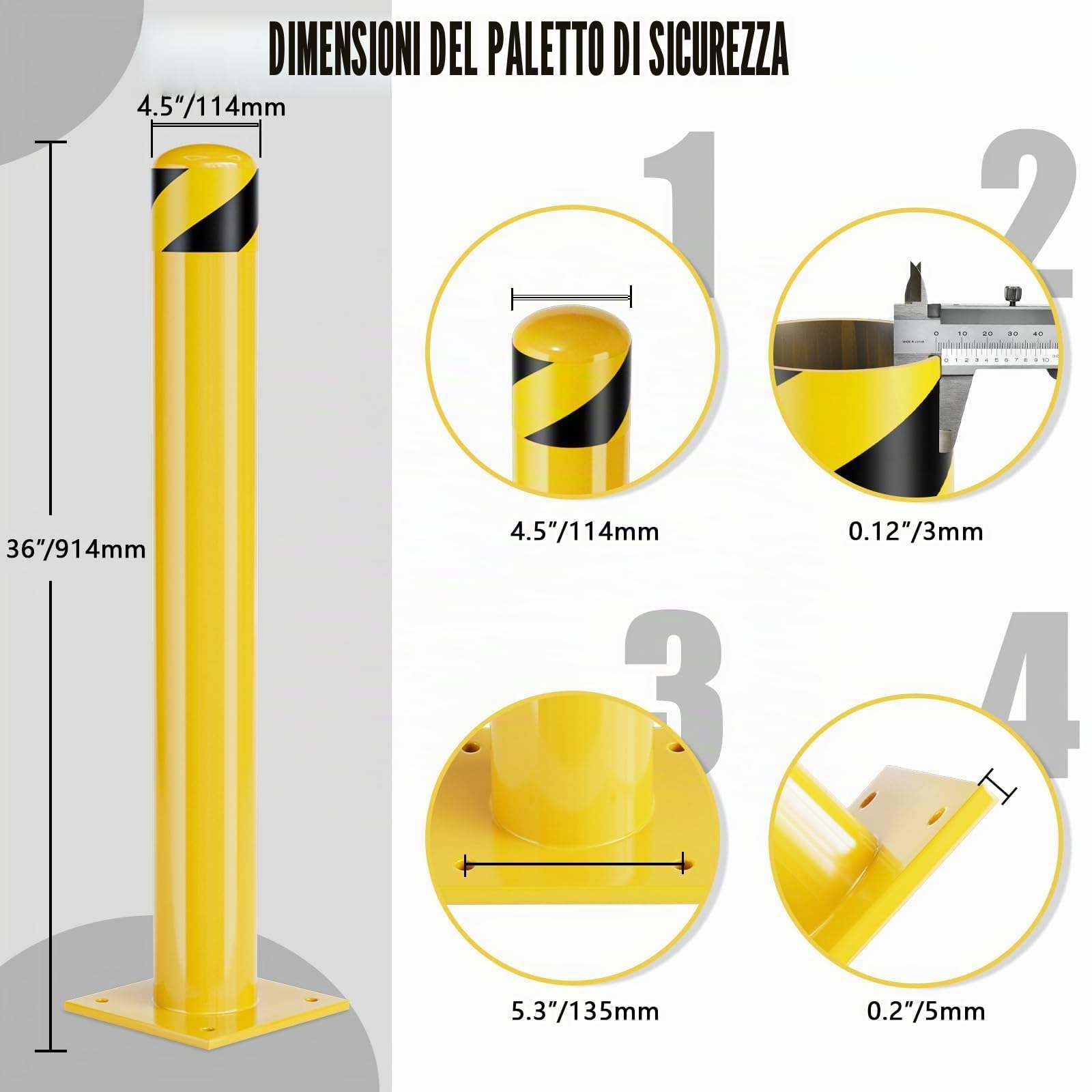 Pilona Parcheggio Gialla Barriera Anti Intrusione, Paletto del Dissuasore per Pianificazione Stradale (2, alt. 91 cm)