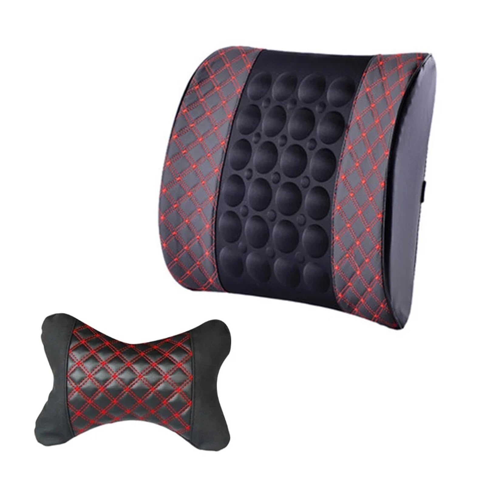 Hviyroi car seat cushion Electric Car Massage Lumbar Support Cushion Waist Headrest Safety(Red A Set)