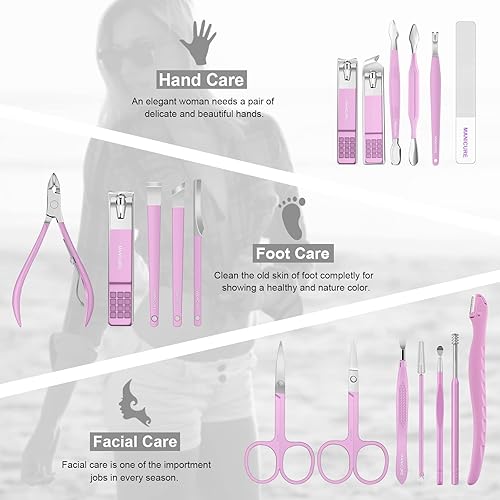Miniatura 3 de Juego de manicura profesional de pedicura, kit de cortaúñas  18 herramientas para el cuidado de uñas  Kit de aseo con lujosa funda de viaje mejorada
