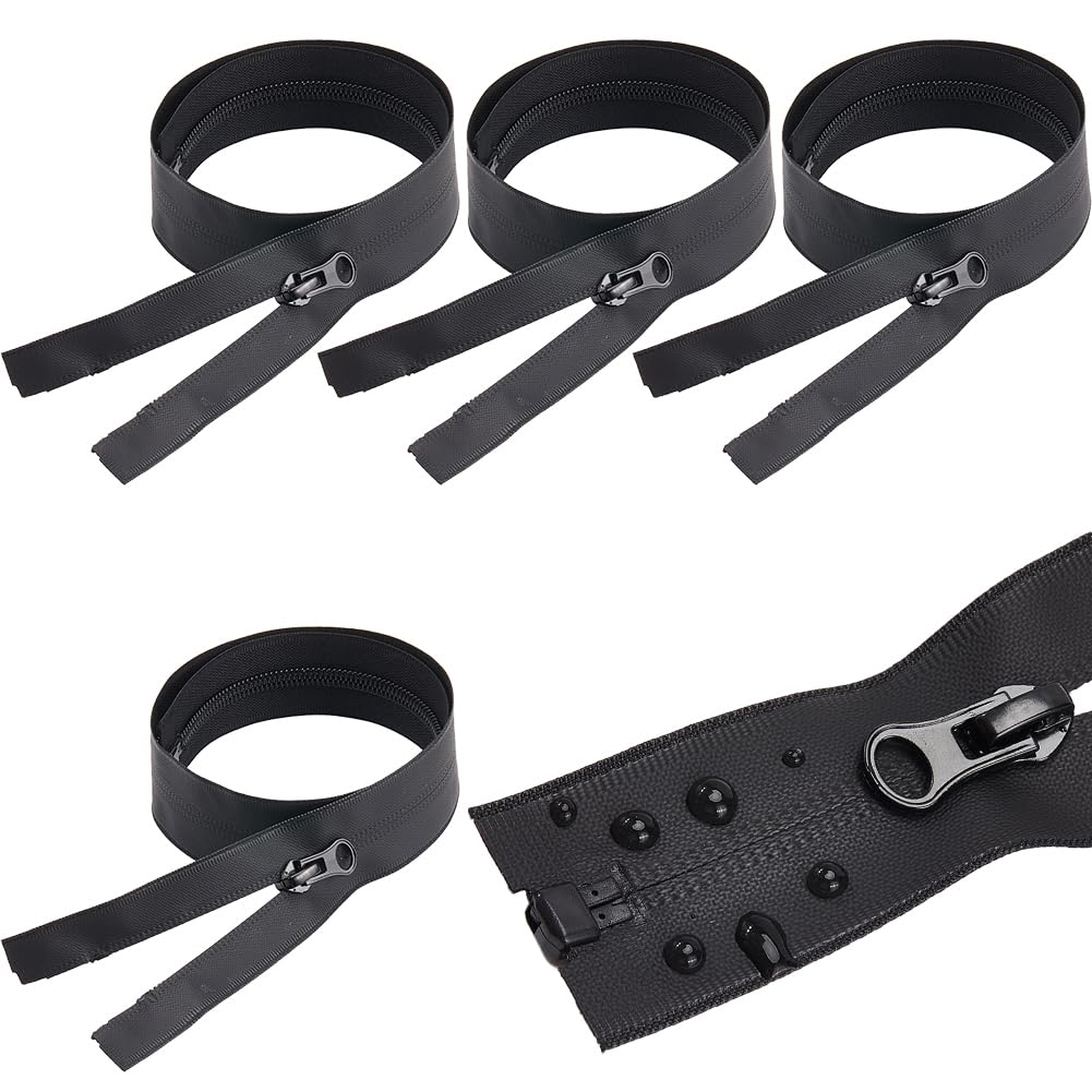 GORGECRAFT 5Pcs 62cm Waterproof Zippers Black #5 Nylon Coil Separating Zippers with Zipper Puller Sewer Tailor Tools for Sewing Crafts Clothes Jackets Bags Luggage Down Coats Raincoats