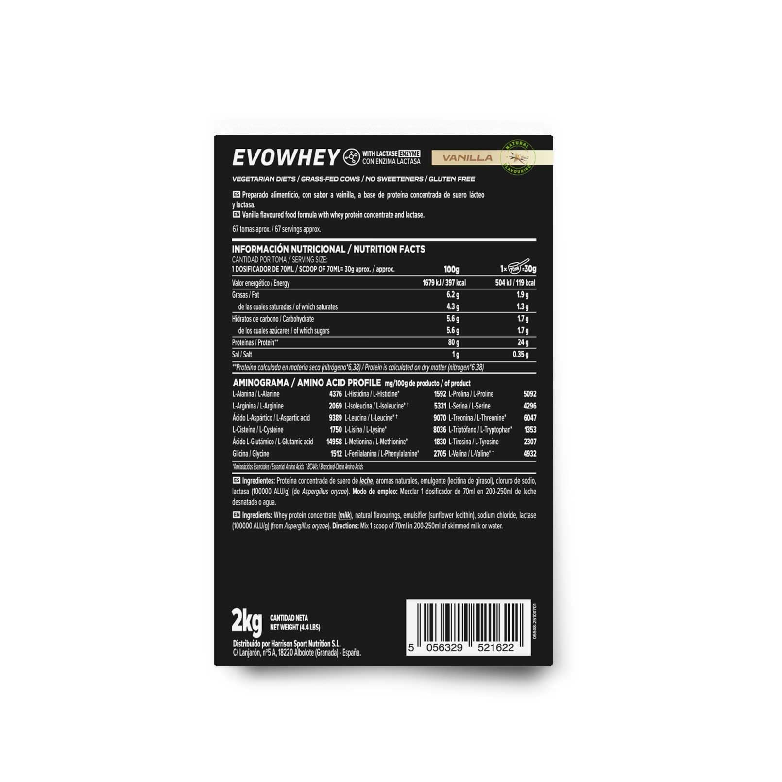 HSN Evowhey Protein Bez Słodzików | Wanilia 2 kg = 67 ujść w opakowaniu koncentratu białka serwatkowego | 100% koncentrat białka winorośli | Bez -GMO, wegetariańska, bezglutenowa i sojowa