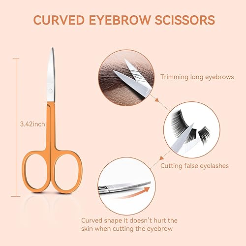 Miniatura 4 de Juego de 6 pinzas, juego de pinzas para mujer, pinzas de precisión para cejas con tijeras curvas, kit de aseo de cejas para cabello encarnado con